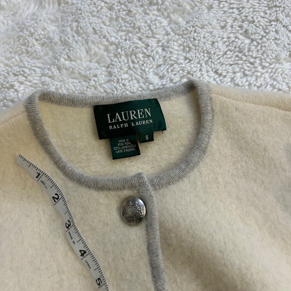 NWT Lauren Ralph Lauren Cream Lambs Wool Metallic Cardigan Preppy Designer Sz S - Picture 5 of 5